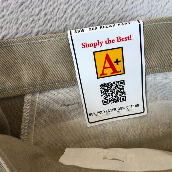 NWT A+ By Sai Mens Uniform Khaki Pants 38W Beige Relaxed Straight Flat Front - Picture 11 of 15